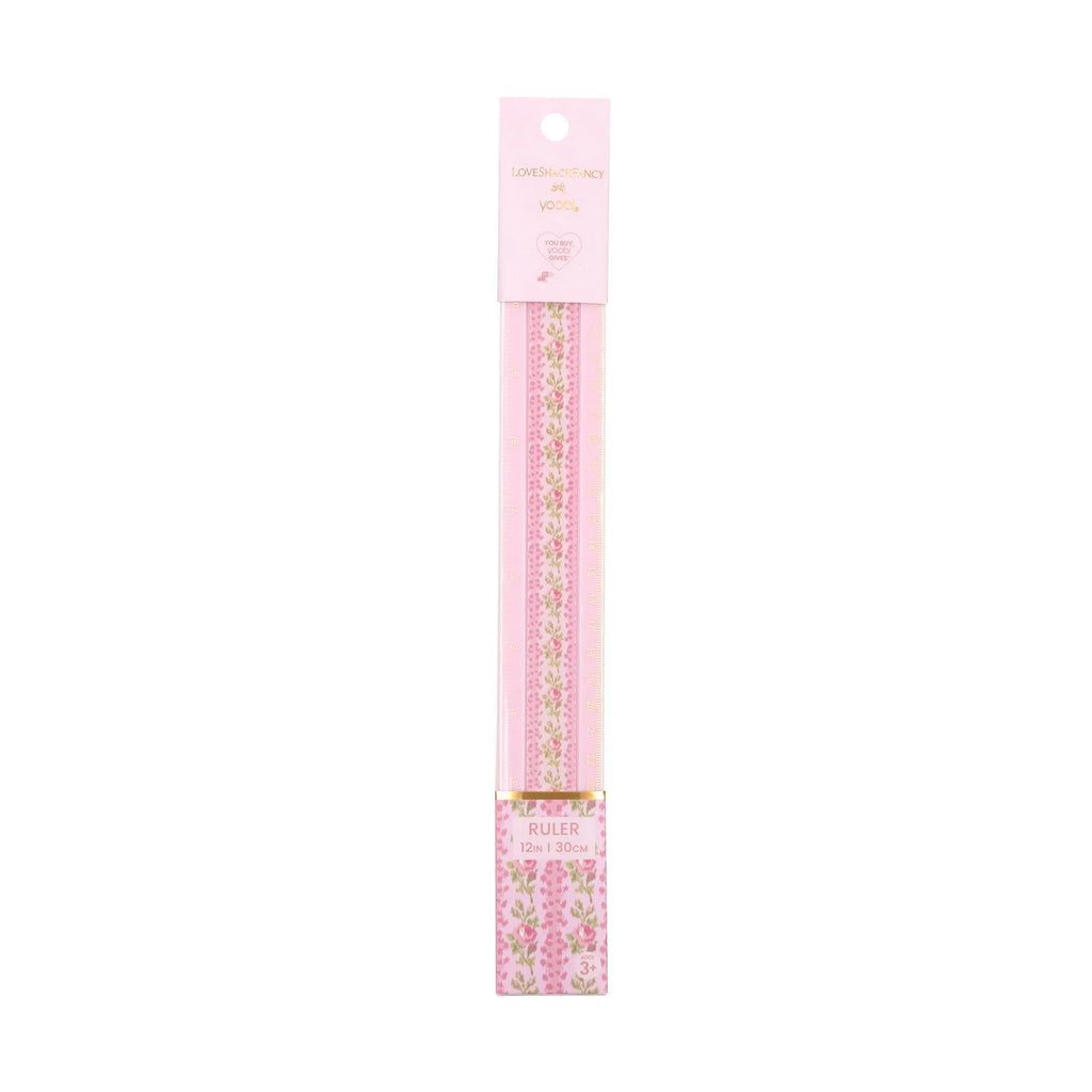 Blooming Heirloom Floral 12 Inch Ruler With Strawberry Macaroon Print For School Office Precise Measuring
