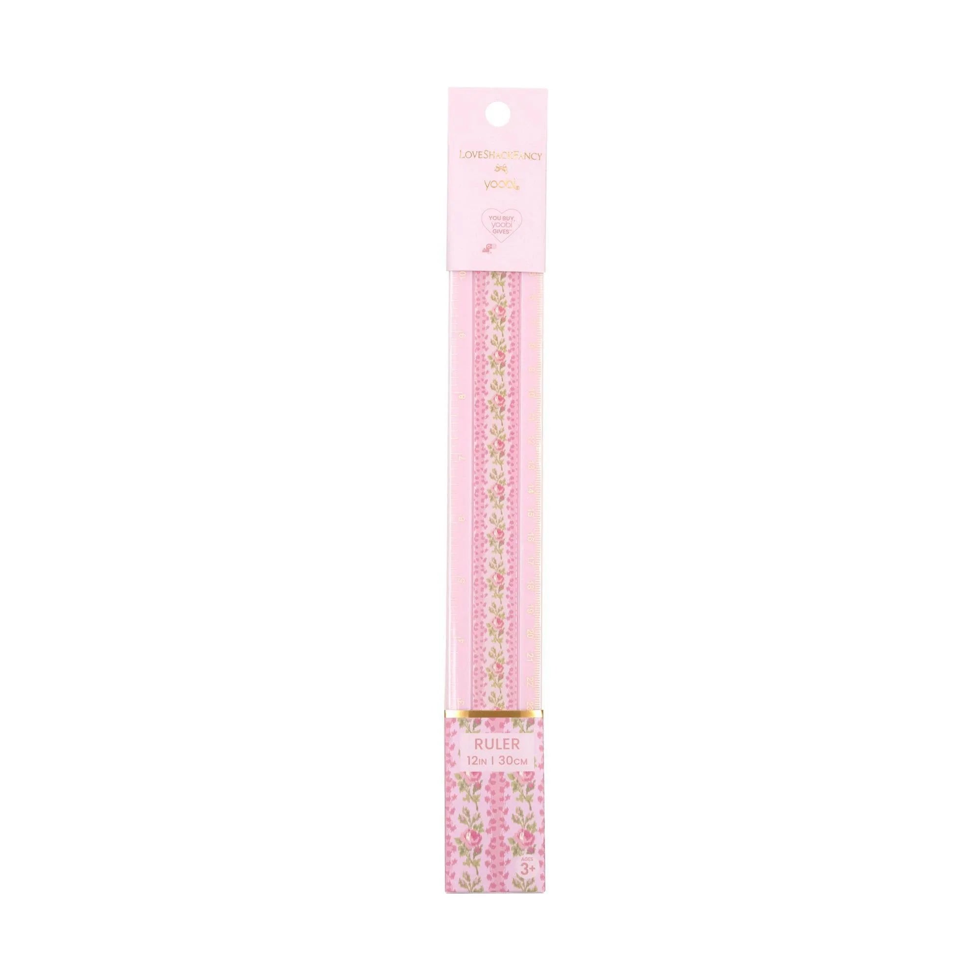 Blooming Heirloom Floral 12 Inch Ruler With Strawberry Macaroon Print For School Office Precise Measuring