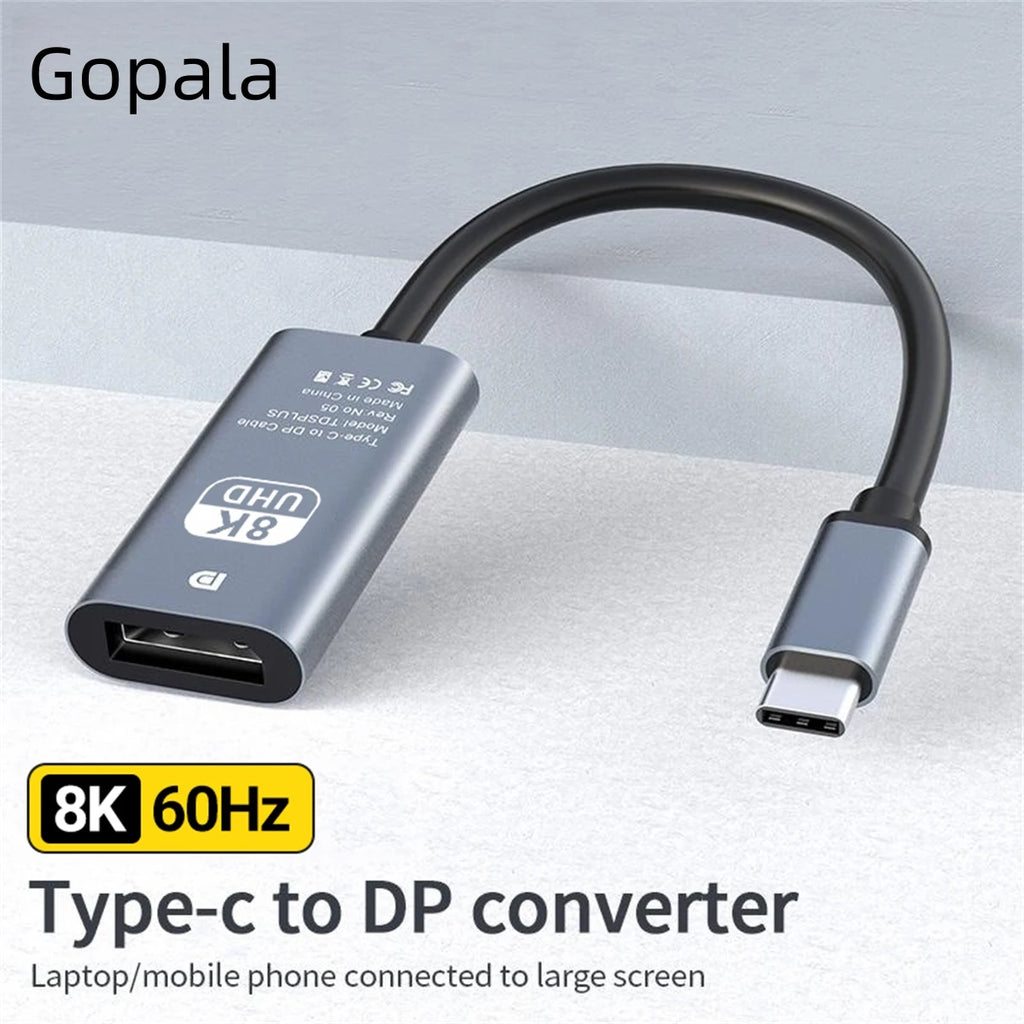 8K@60Hz USB C to DisplayPort 1.4 Adapter 4K@144Hz Thunderbolt 4/3 Converter Type C to DP For MacBook iPhone 15 16 17 iPad Laptop