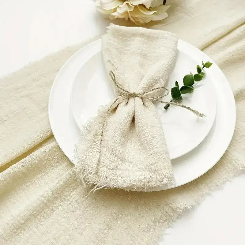 10Pcs 32x32cm Handmade Cloth Napkins with Fringe, Delicate Rustic Decorative Table Napkins for Wedding/Dinner/Party