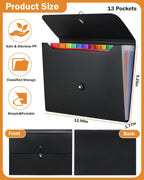 Accordion File Organizer Extended folder, 13 pockets, A4 letter size paper file receipt folder for classroom, office and travel