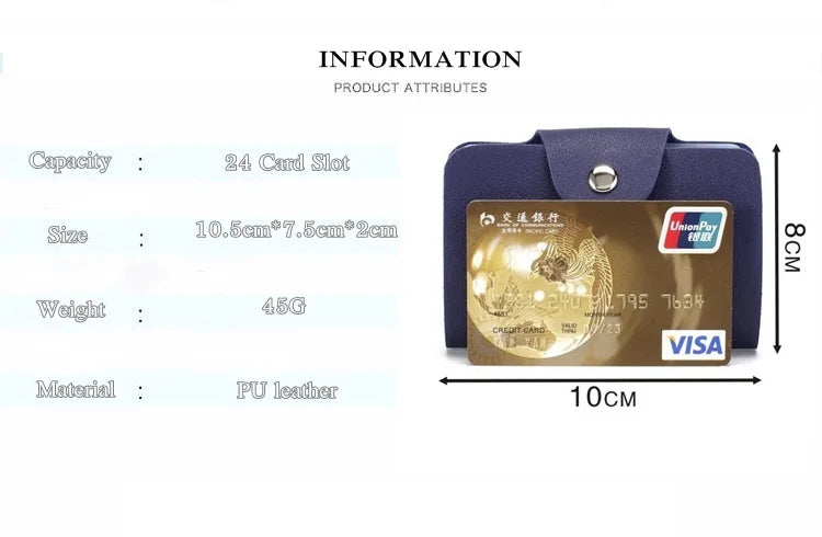Business Card Holder Anti-theft ID Credit Card Holder Fashion Women's 24 Cards Slim PU Leather Pocket Case Coin Purse Wallet