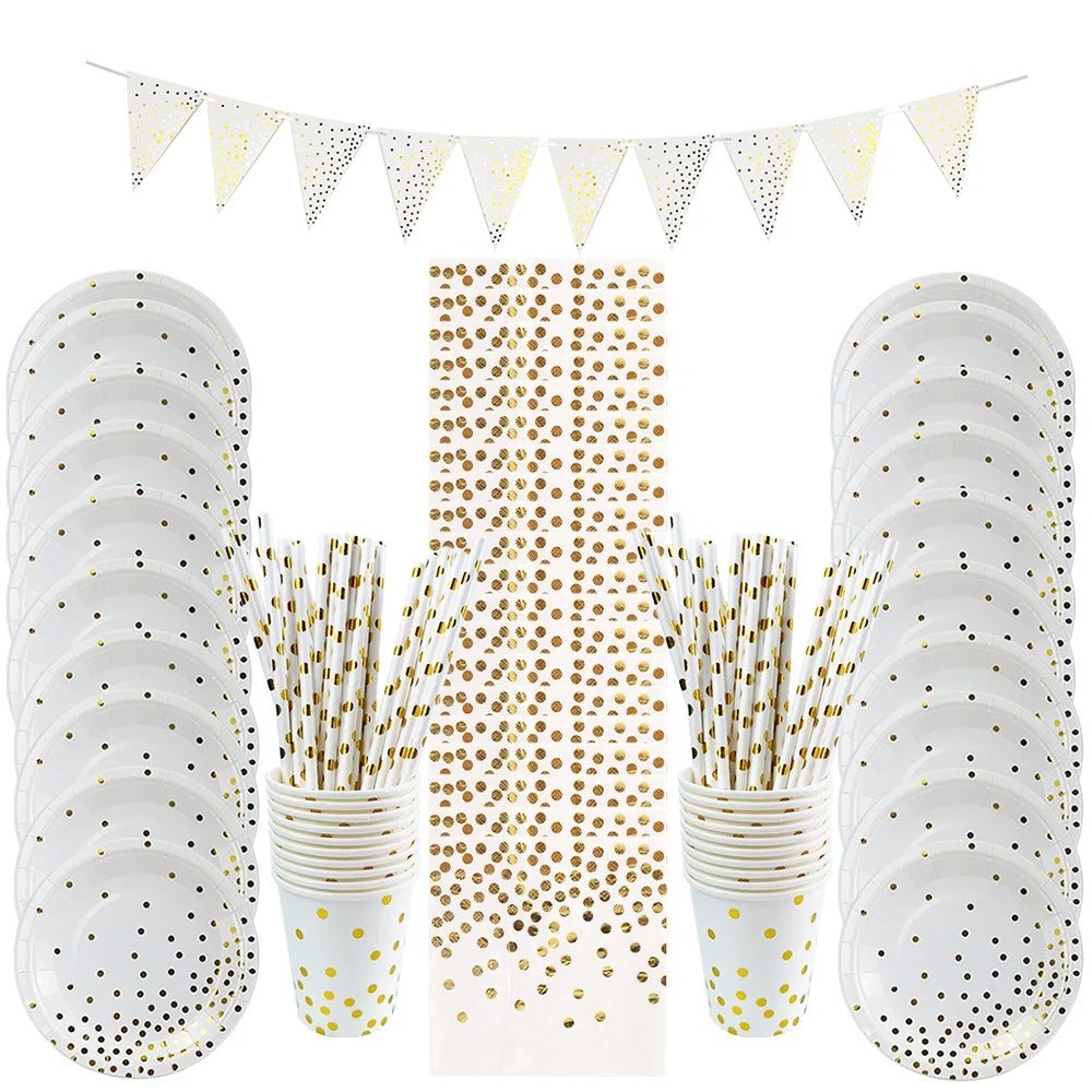 Gold Party Disposable Tableware Set Paper Plates Cups Napkins for Birthday Wedding Bachelorette Party Decoration Baby Shower