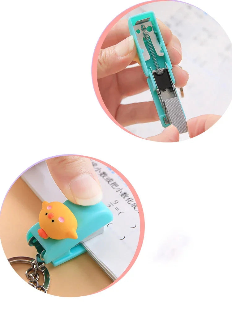 1-3sets Portable Cartoon Animal Mini Trumpet Stapler Paper Binder Stationery Staples Office Binding Tool School Kawaii Supplies