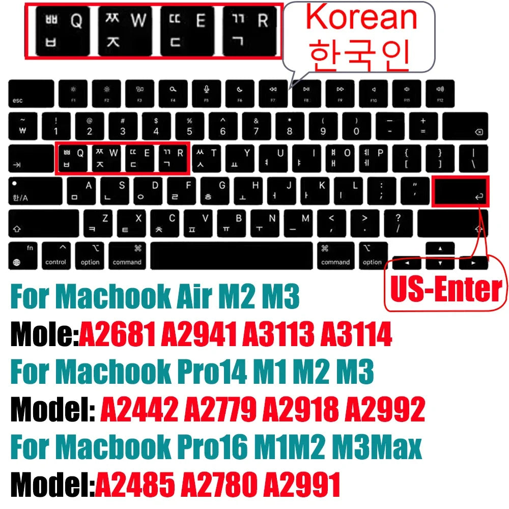 Keyboard Cover for 2022-2024 M4 M3/M2/M1Chip Pro 14"/16" A3401/A2992/A2779/A2991/A3403 MacBook Air 15.3"/13.6" A3113/A3114/A2941