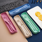JJYY 1Set(3Pcs) Creative Portable Cutlery Set With Case Knife Fork Spoon Set Students School Office Home Travel Supplies
