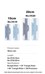 Deli 4Pcs Metal Ruler Set Multifunctional Straight Triangle Ruler Protractor Math Geometry Kit for School Kids Drawing Measuring