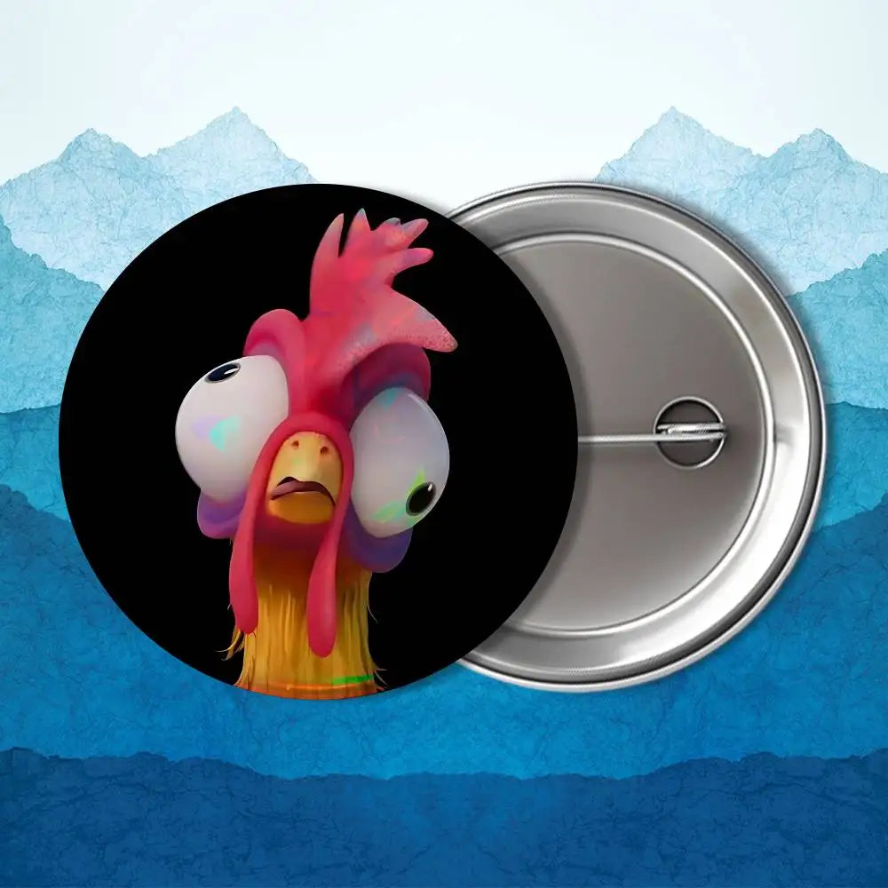 Heihei blakc Moana name Tamatoa Badge on Backpack Clothes decoration Tinplate Round Brooch Funny Custom Gifts for Friend