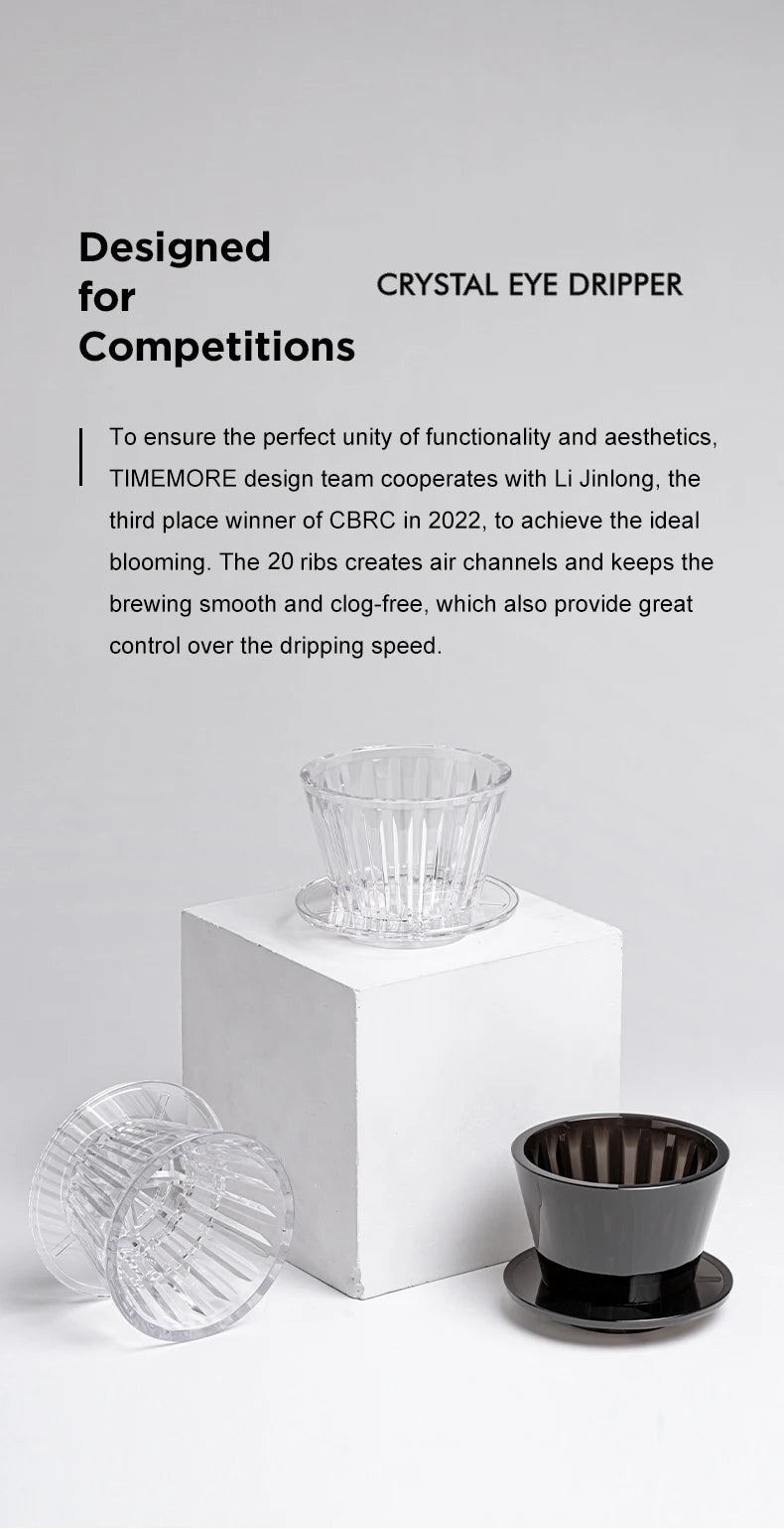 TIMEMORE B75 Basket Coffee Dripper Crystal Eye Pour Over Coffee Filter PCTG 1-2Cups Coffee Maker Flat Bottom Increase Uniformity
