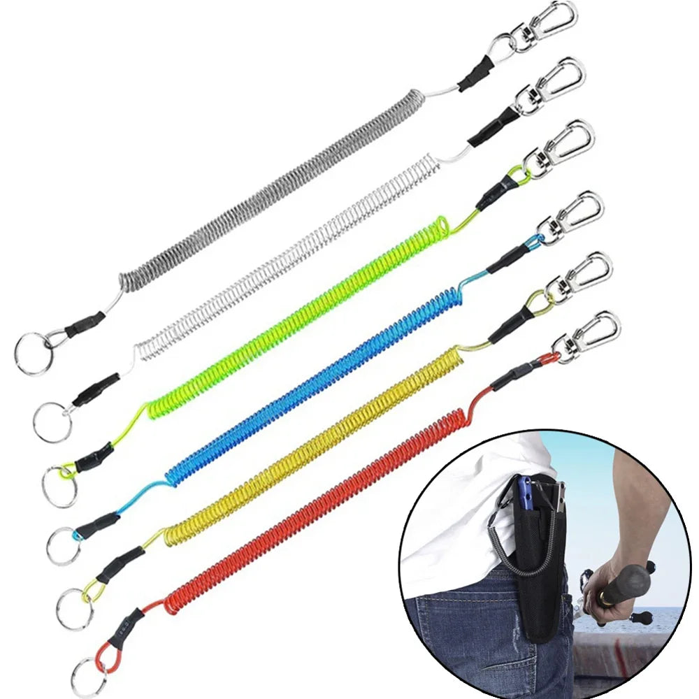 1.2m/2m/3m Max Stretch Plastic Spring Elastic Rope Fishing Lanyards With Carabiner Boating Ropes Anti-lost Phone Keychain Lock
