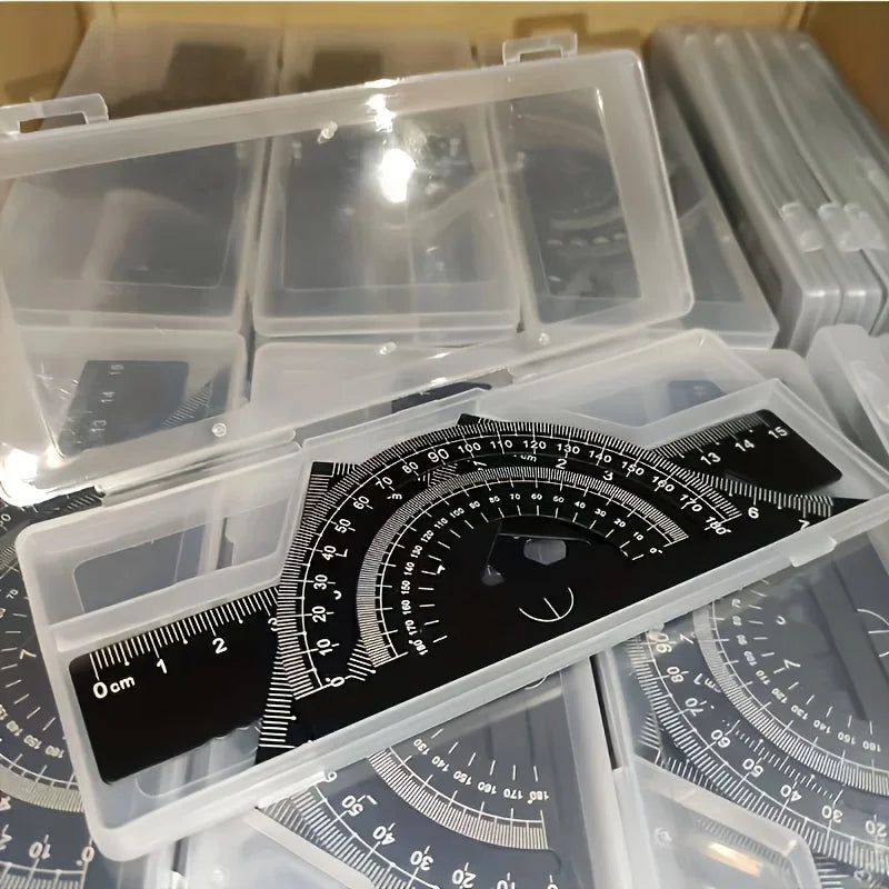 Metal Geometry Ruler Set, 4Pcs Precision Measuring Kit with Triangle, Protractor & Storage Case for School,Math Exams & Drafting