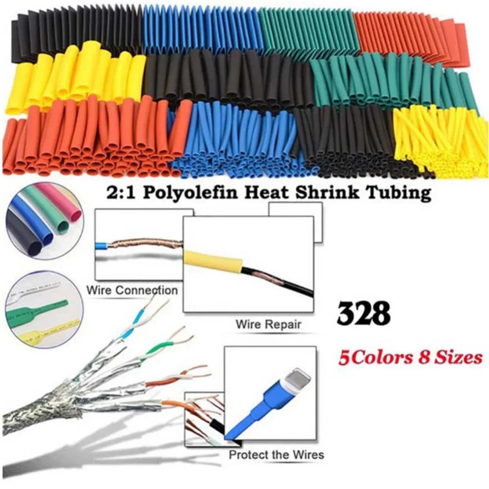 580/328/127PCS Heat Shrink Tubing Wrapping Kit 2:1 Shrinkable Wire Shrinking Wrap Tubing Wire Connect Cover Protection Sleeving