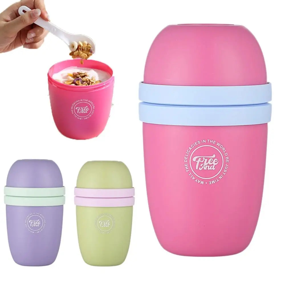 Double Layer Overnight Oats Container with Lids and Spoons Seal Breakfast Cup Milk Cup PP Large Capacity