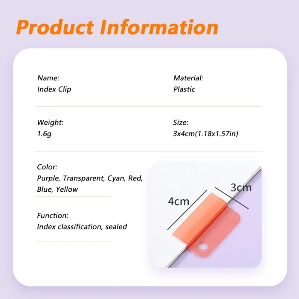 5pcs Plastic Index Clip Colorful Multi-function Bookmark Clip Transparent File Classification File Classification Clamp