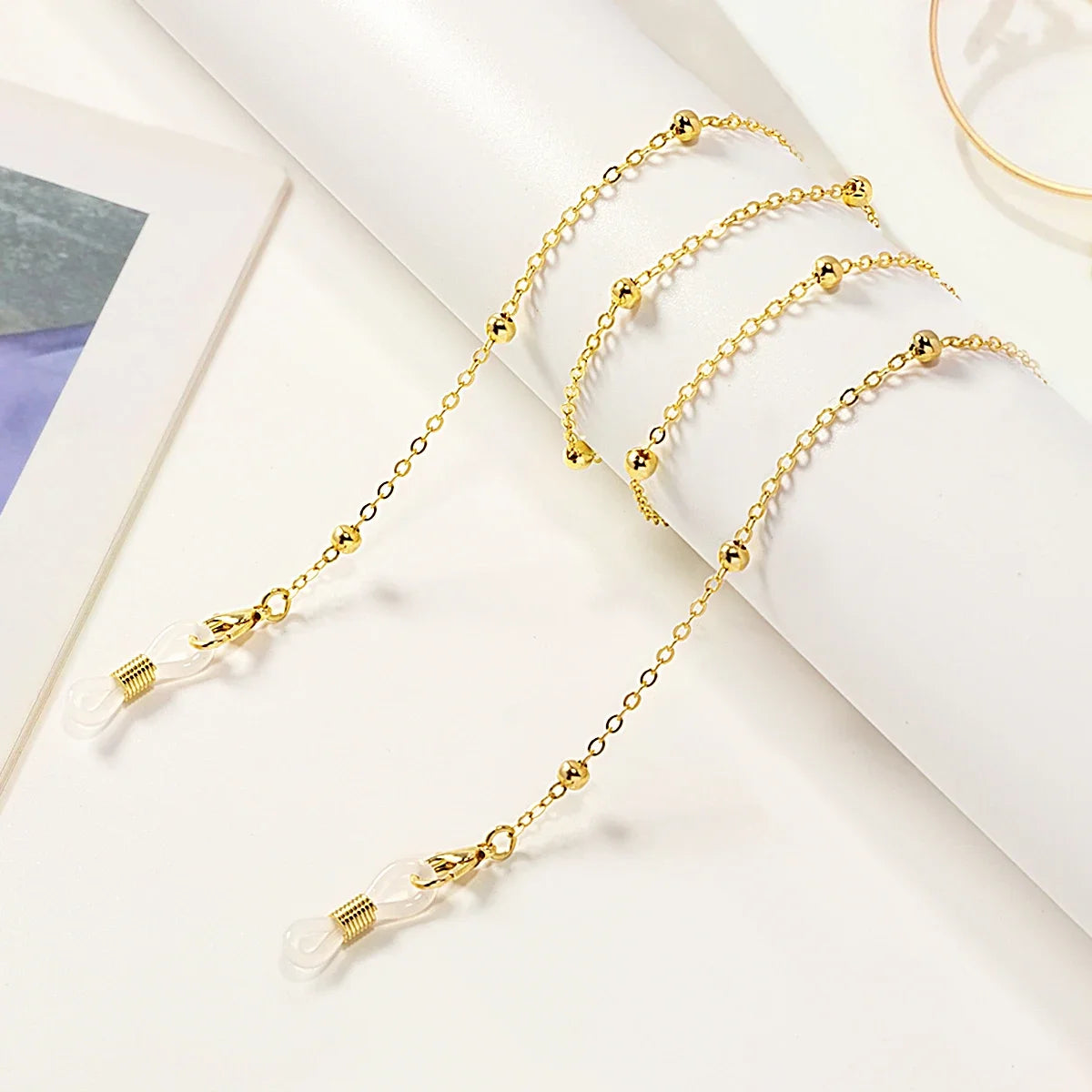 Metal Gold Round Beads Glasses Chain; Multi-Functional Fashionable Multi-Functional Collar Chain; Belt Accessory