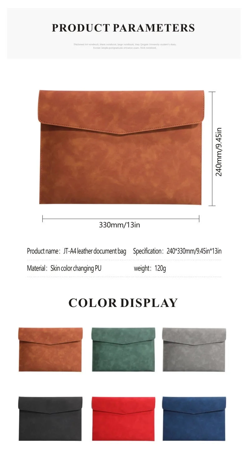 PU Leather A4 Document Bag, 7 Colors, File Folder for Office & Travel, Stylish Organizer