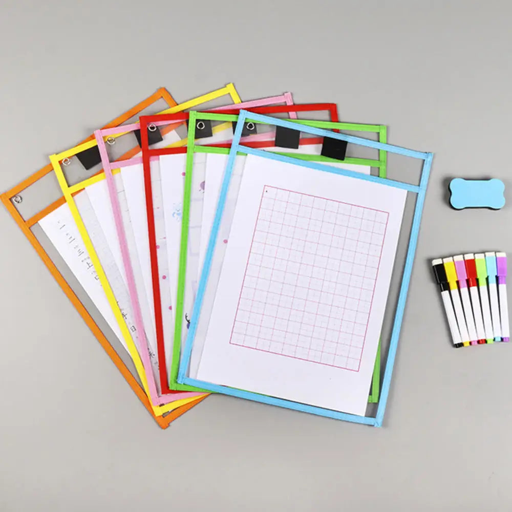 Waterproof Document Storage Pouch Reusable Dry Erasable File Bag Kids Transparent Diy Pockets Hanging File For Teaching Supplies