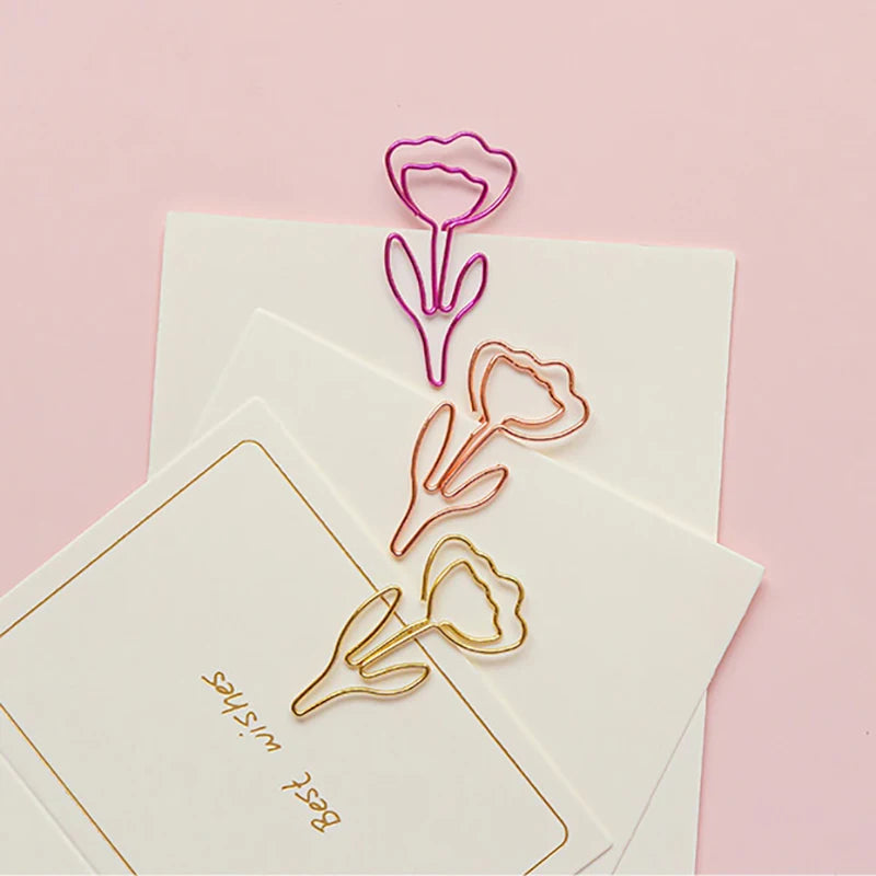 10PCS/Set Colored Flower Shaped Paper Clip Colored Paper Clip Office Stationery Metal Bookmark Holder Stationery Paper Clips
