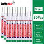 1-90Pcs Waterproof White Long Head Markers Pen 2cm Woodworking Deep Hole Marker Pens Metal Carpenter Black/Red/Blue/Green Ink