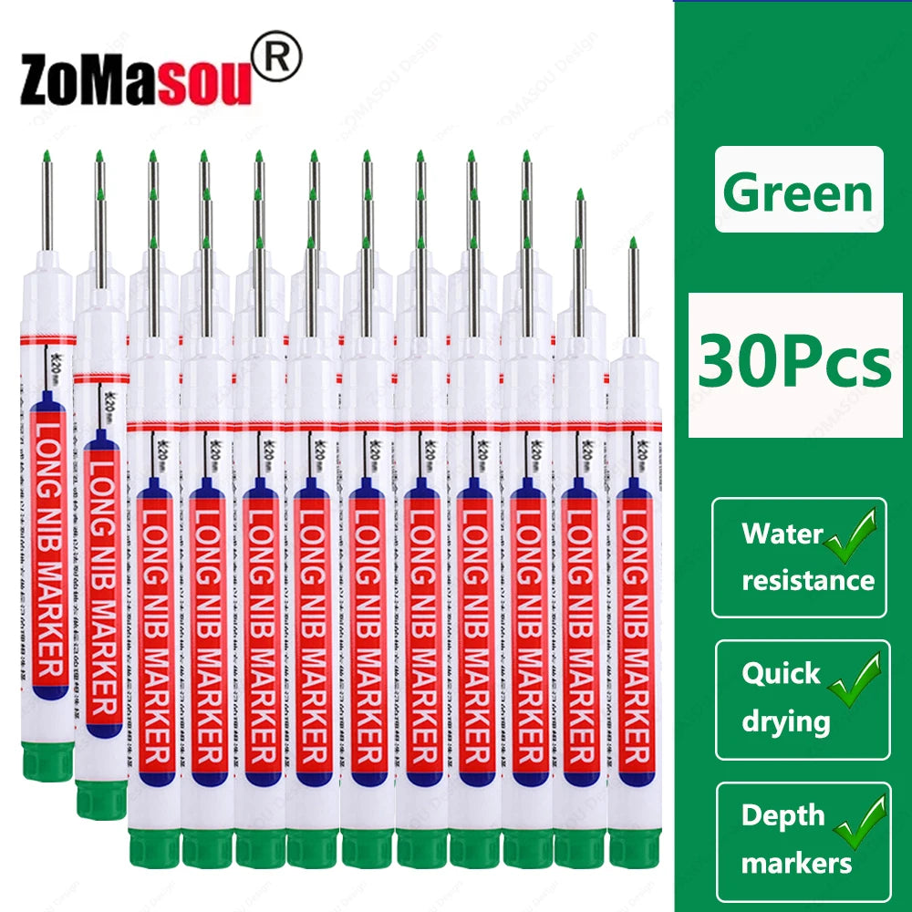 1-90Pcs Waterproof White Long Head Markers Pen 2cm Woodworking Deep Hole Marker Pens Metal Carpenter Black/Red/Blue/Green Ink