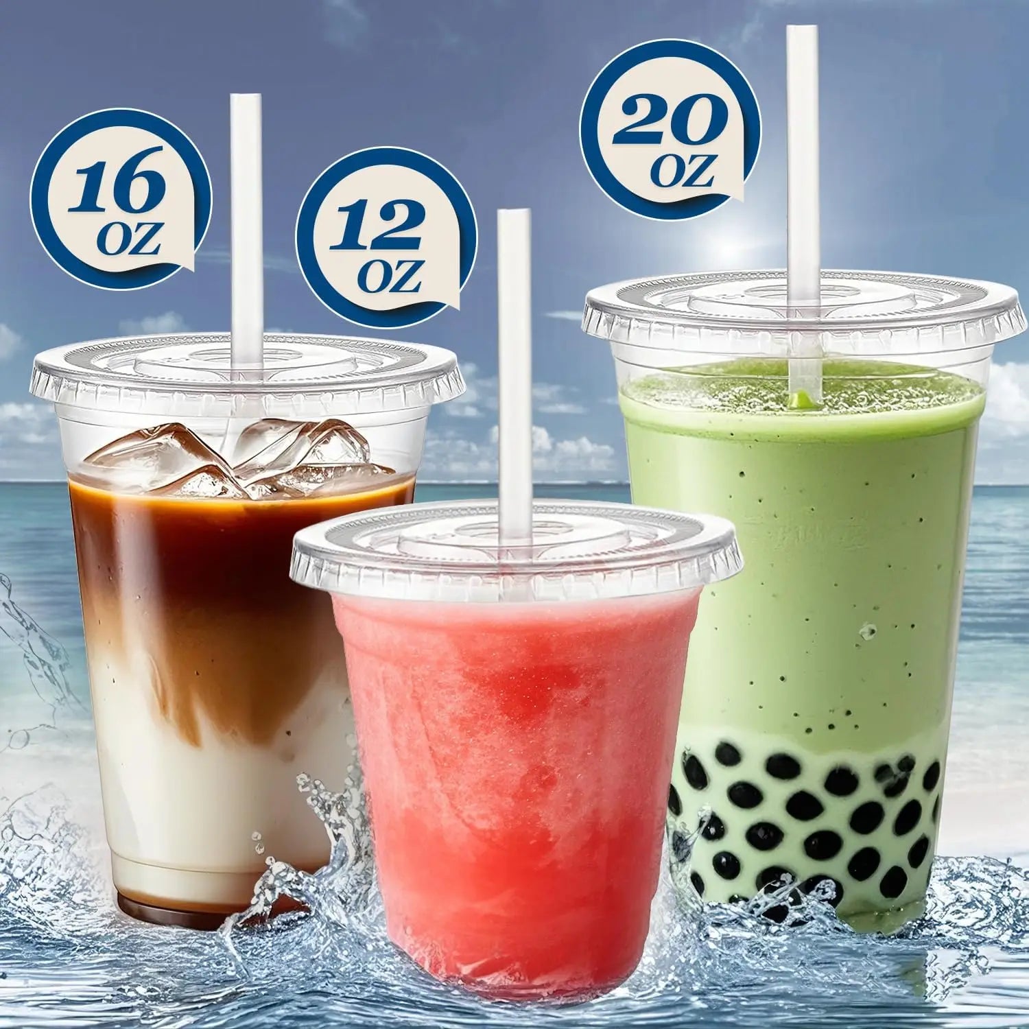 10-50 Sets 12/16 oz Plastic Cups with Lids and Straws, Disposable Cups for Iced Coffee, Smoothie, Milkshake, Cold Drinks - Clear
