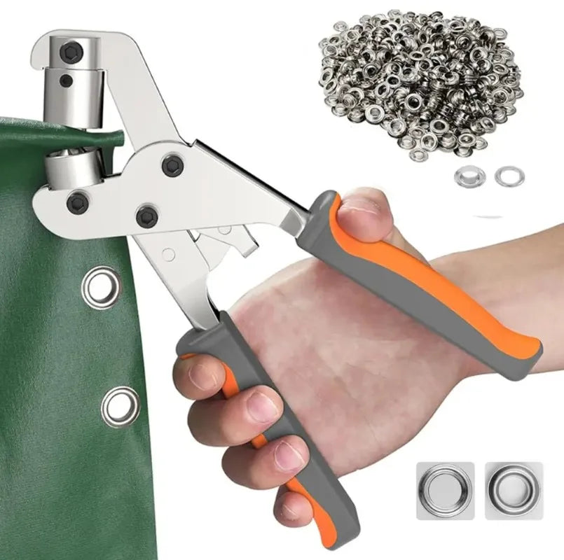 Handheld Grommet Punch Pliers Kit 3/8 Inch Eyelet Setting Tool with 500PCS Metal Grommets for Leather Craft Fabric Clothing Shoes Bags Tarpaulins Belts Curtains DIY Sewing Repair Installation Hand Tool Accessories Set