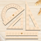 Elegant 4pcs 3mm Thick 2D Wooden Ruler Set Cute Students Math Classes Teacher Gifts Or Office Supplies Triangle Straight Ruler