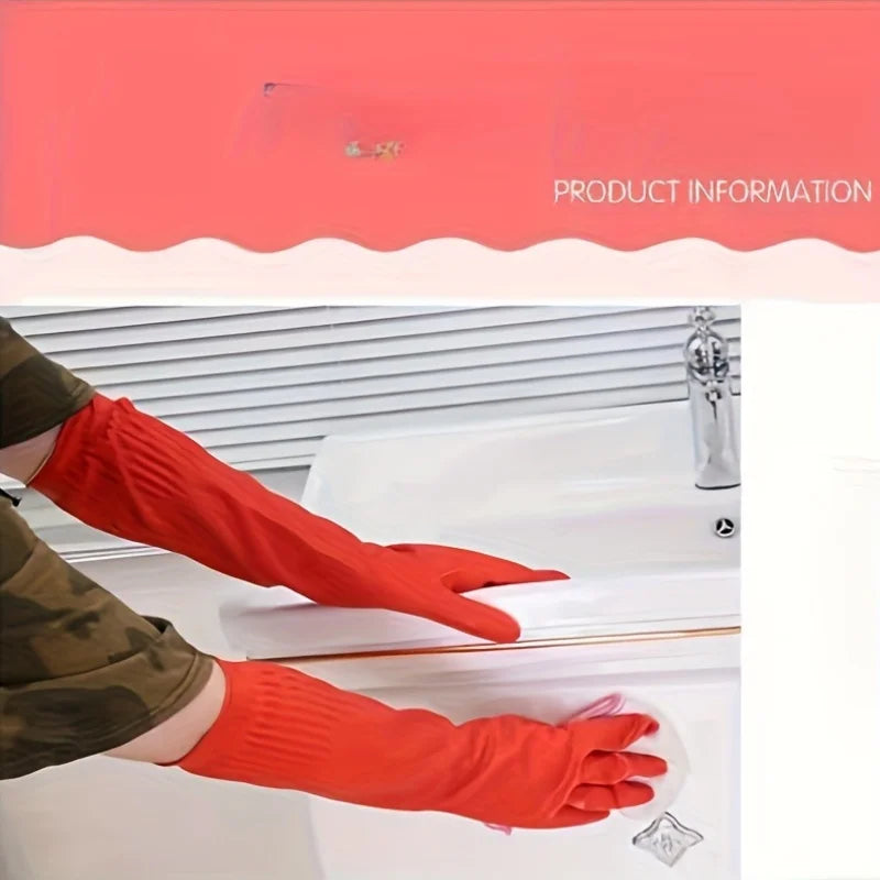 1pair Latex dishwashing gloves, extended and thickened rubber cleaning gloves for kitchen housework, car washing,