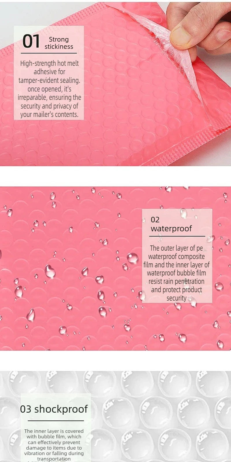 100/1 PCS Pink Poly Bubble Mailers Padded Envelopes Self Seal Padded Envelopes Gift Bags Packaging Envelope School Supplies