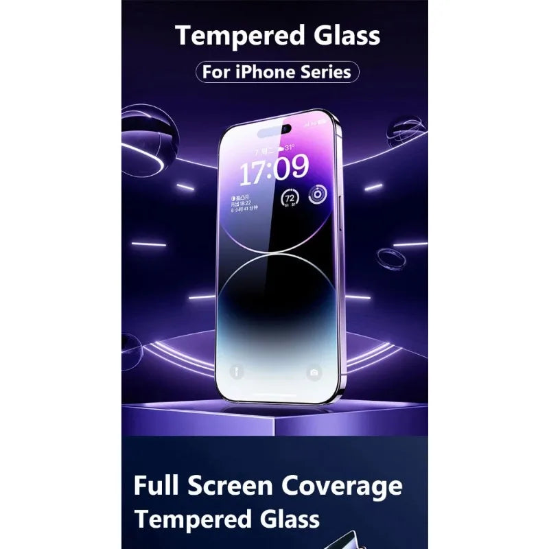 1Pcs iPhone 15 14 13 12 11 16 17 Pro Max X XS Max XR 8 7 Plus 16e 17Air 14 15 16 Plus Tempered Glass Screen Protector Film