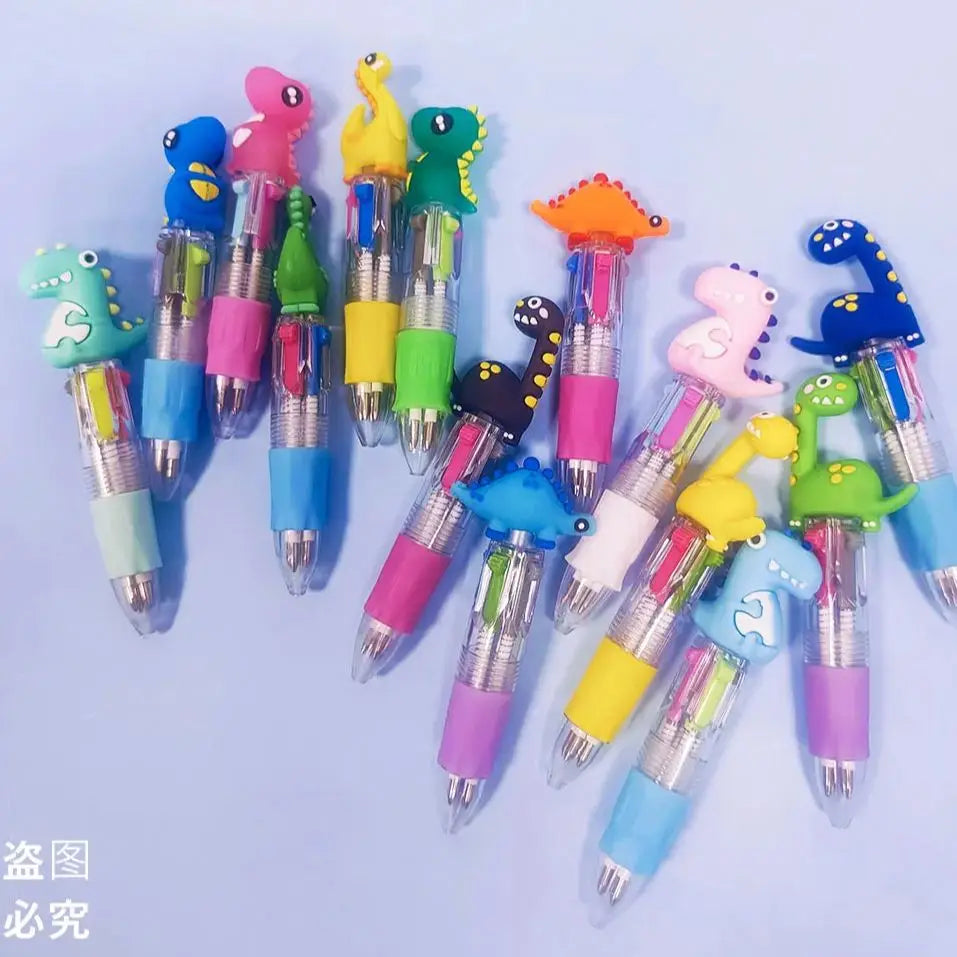 10Pcs/Lot Cute Cartoon Dinosaur Mini 4 Color Ballpoint Pen Kawaii Four Colors Pens School Office Supplies Kids Stationery Gifts