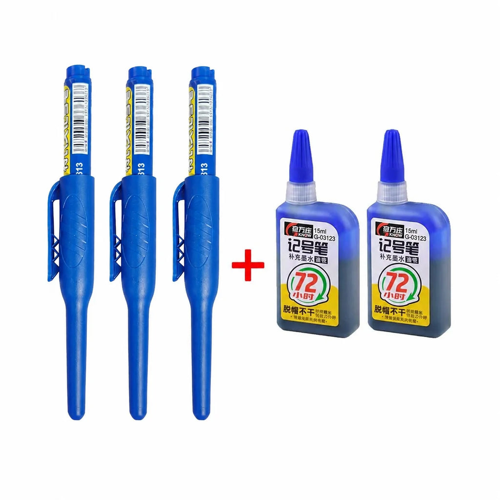 1-6Pcs 45mm Waterproof Long Head Nib Deep Hole Markers Pen Tile Carpenter Pen Multi-purpose for Woodworking Black/Blue/Red Ink