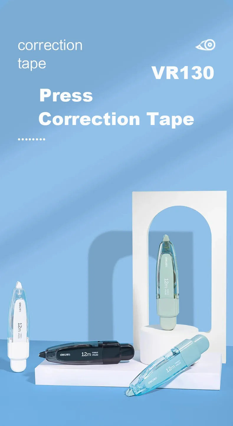 Press Correction Tape Set 5mm*12m Large Capacity Refill Replacement Stationery School Office Supplies Pen Style Correction Tape