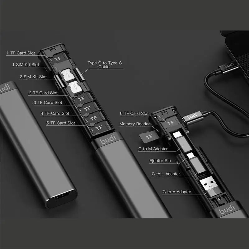 BUDI Multi-function Smart Adapter Card Storage Data Cable USB Box Universal Card Reader for iphone USB Hub for Computer