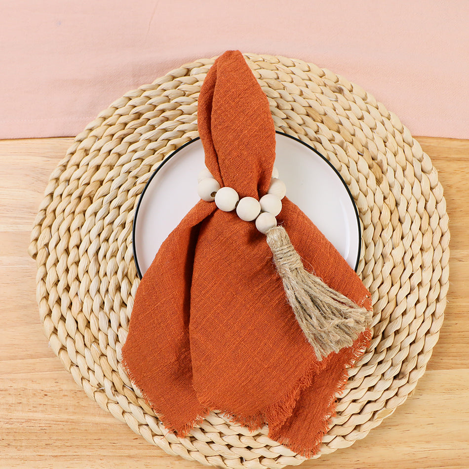 10pcs 32x32cm Gauze Cotton Wedding Napkins Reusable Green Trim Tea Towel Rustic Retro Burrs Napkins for Party Table Decoration