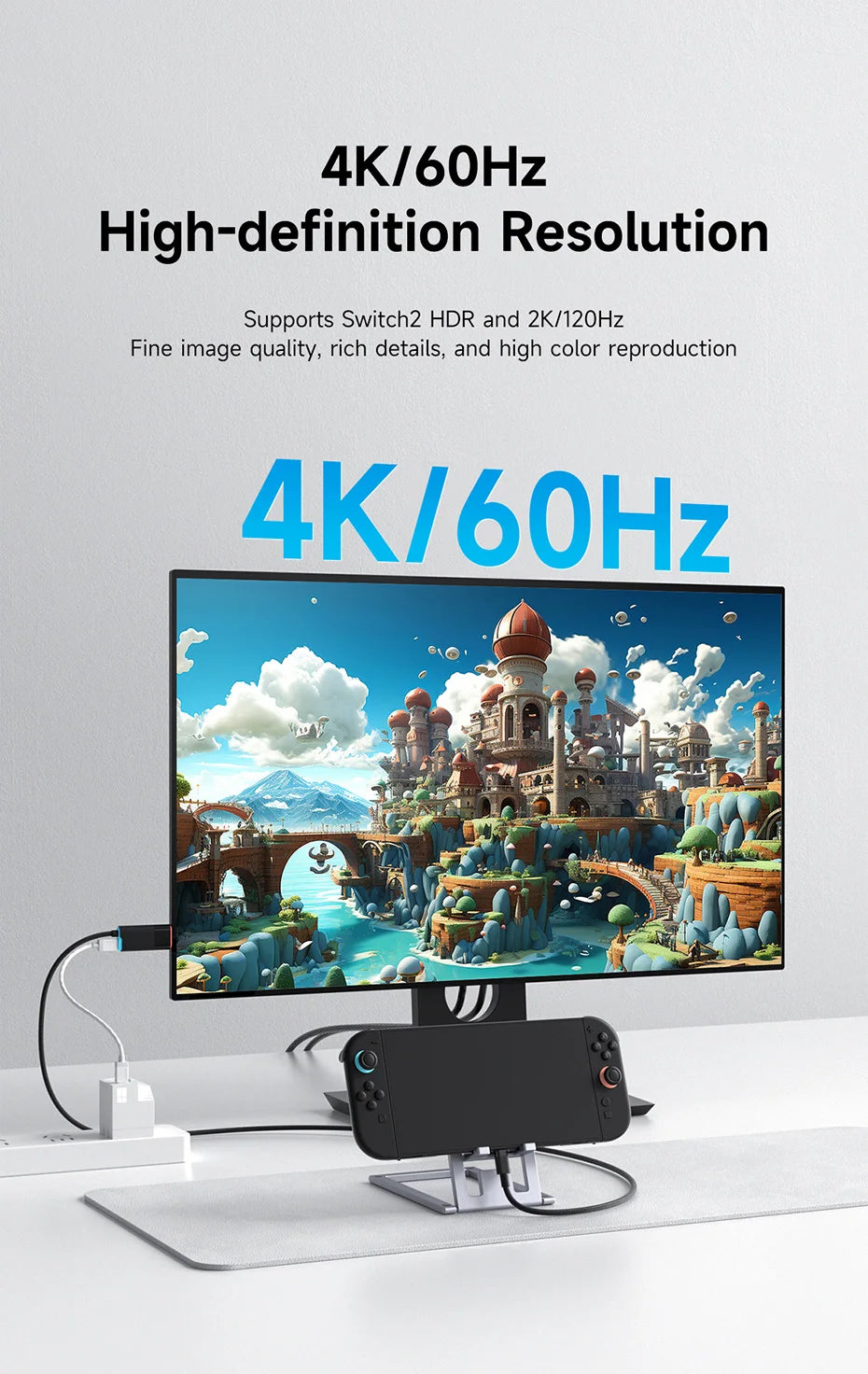 Hagibis Portable TV Dock for Switch/Switch2/OLED 4K@60Hz USB C to HDMI Cable Adapter 100W PD Power Supply for Laptops ROG Ally