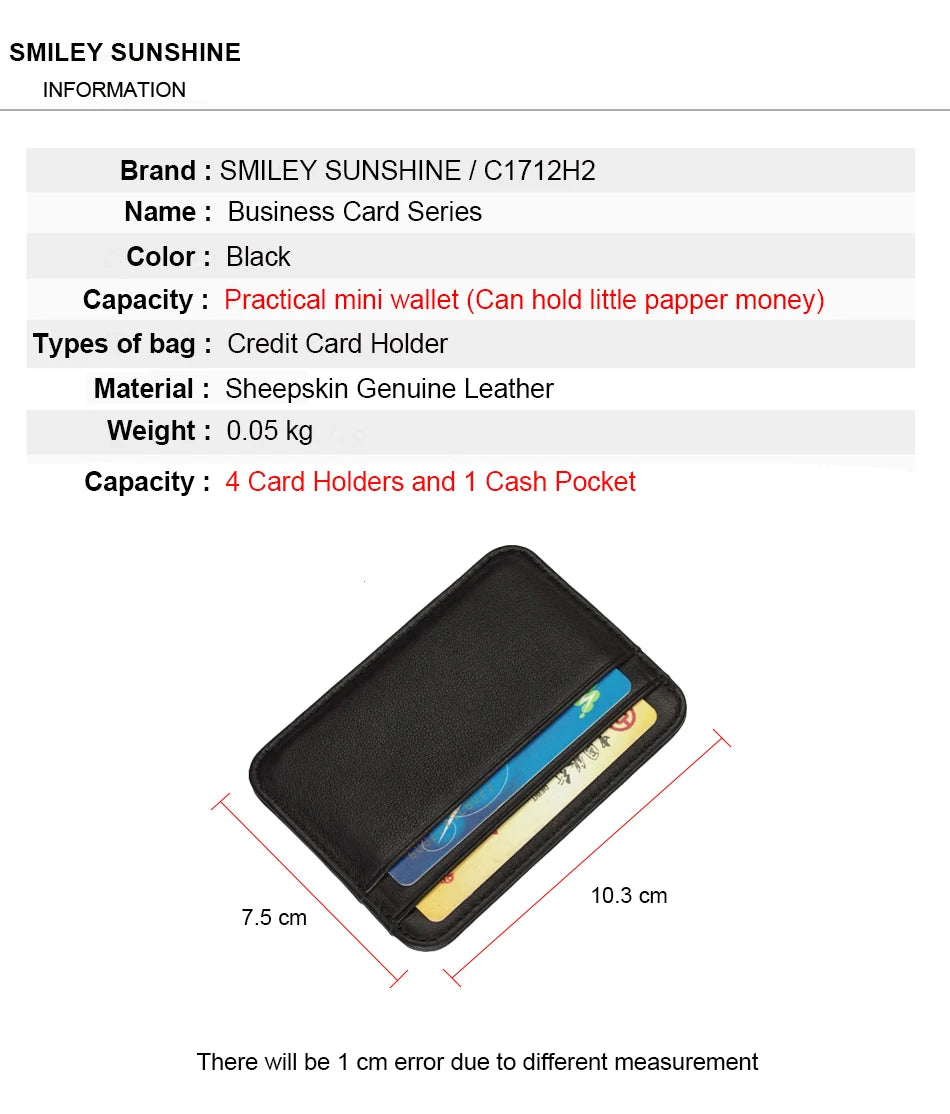 Genuine Leather Card Holder Slim Business Card ID Holder Credit Card Case Thin Small Wallet for Men Cardholder Sticker Black