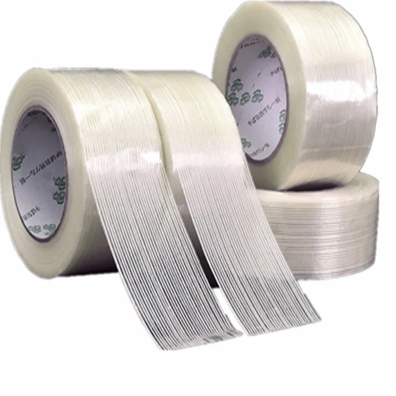 5mm-100mm 50M Strong Glass Fiber tape Transparent Striped Single Side Adhesive Tape Industrial Strapping Packaging Fixed Seal