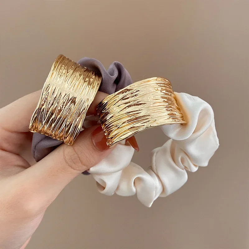 Korean Metal Satin Large Intestine Ring Women Rubber Bands Hair Ties Hair Rope Girls Ponytail Holder Headdress Hair Accessories