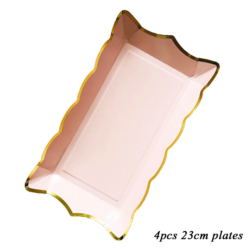 Rectangle Solid Color Disposable Tableware Paper Plates Kids Birthday Party Wedding Valentine's Day Decoration Supplies