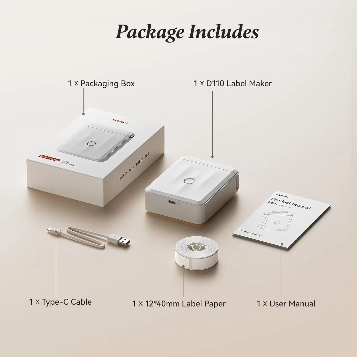 Niimbot D110 Smart Portable Label Printer Mini Pocket Thermal Sticker Maker Self-adhesive Label Papers For Office Home USE