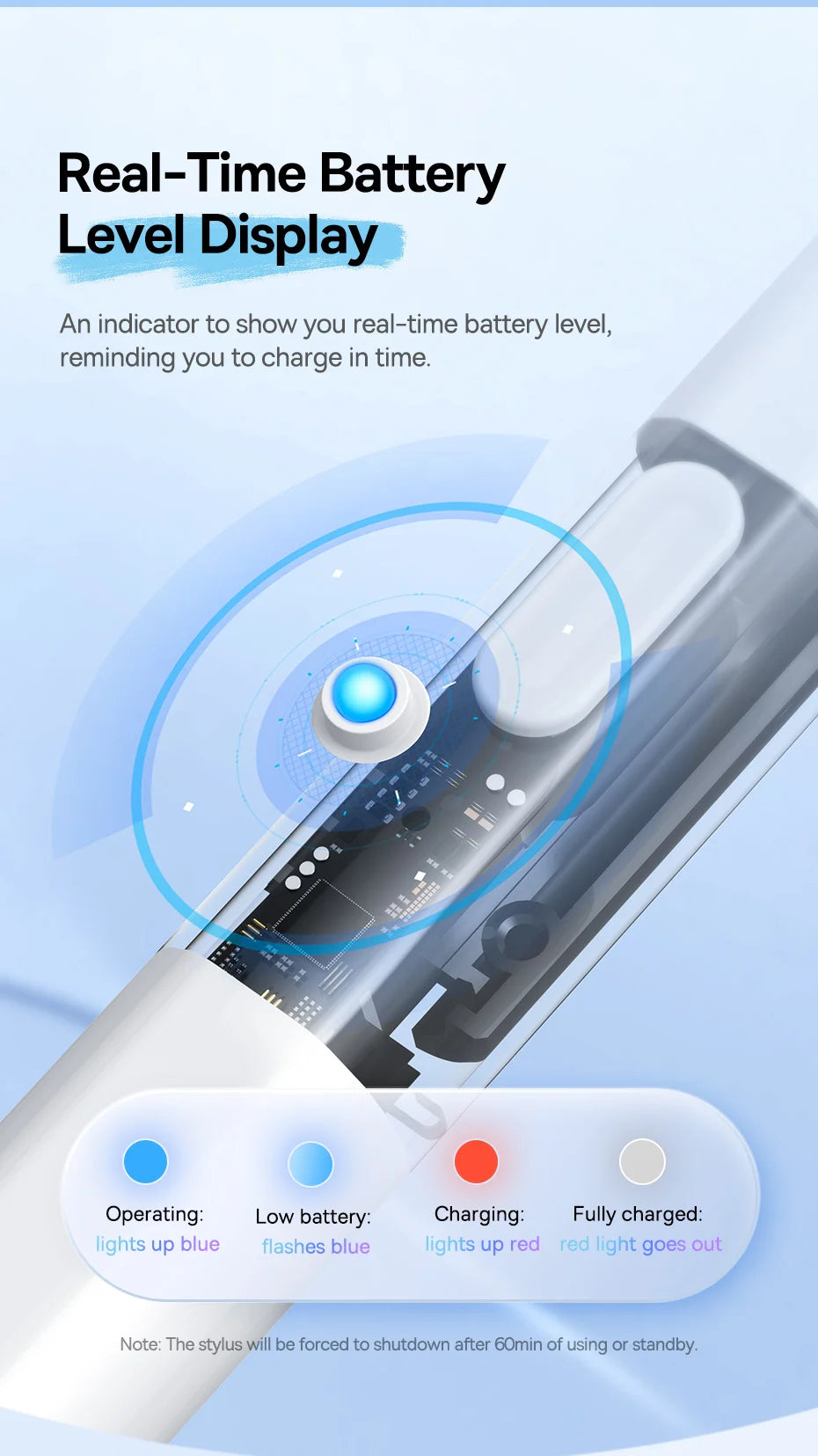 Baseus Stylus Lite with LED for Apple Pencil iPad Palm Rejection Magnetic Design Touch Pen for Tablet for iPad Pro 2018-2023