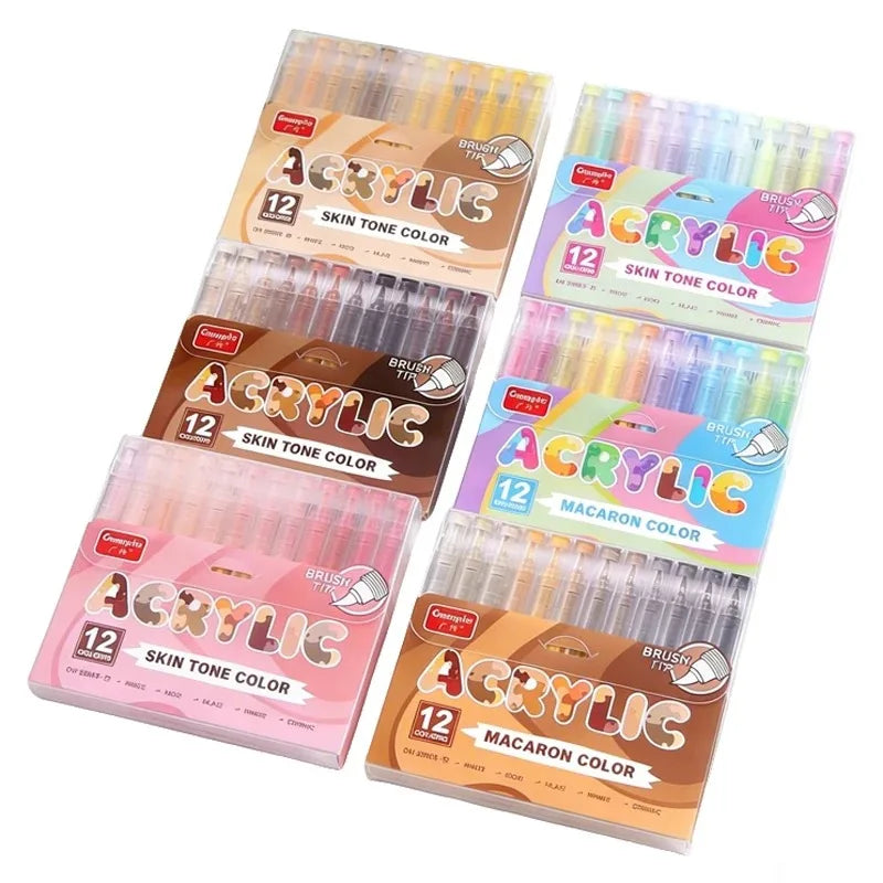 GuangNa 12/360/408 Colors Acrylic Paint Pen Markers Acrylic Skin Color Brush Tip Paint Marker for Wood Rock Painting Canvas Gift