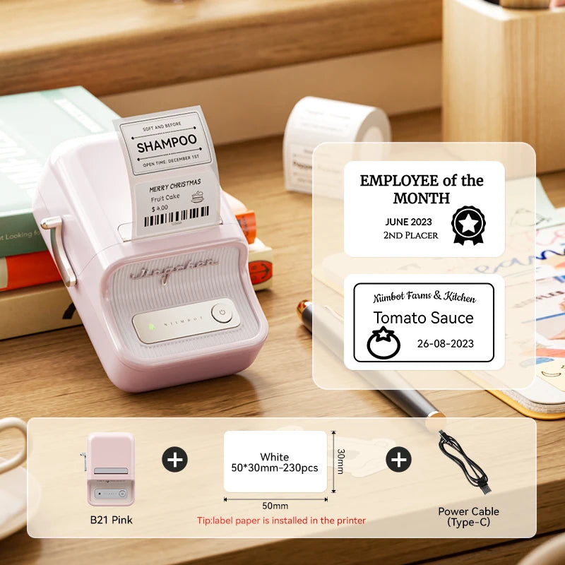 NiiMbot B21 Mini Thermal Printer Wireless Barcode Label Maker Bluetooth Portable Adhesive Label Printers for Office Commercial
