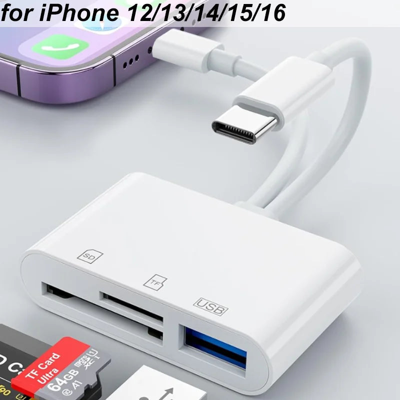 New 5 In 1 SD Card Reader USB HUB for iPhone 12 13 14 15 16 17 Huawei USB 3.0 Type C to SD TF Card Memory Reader OTG Adapter