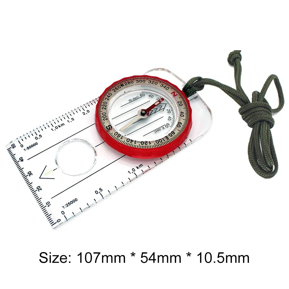 Orienteering Compass Lanyard Waterproof 360-degree Rotating Dial Luminous Display Magnifying Glass Map Scale Camping Compass
