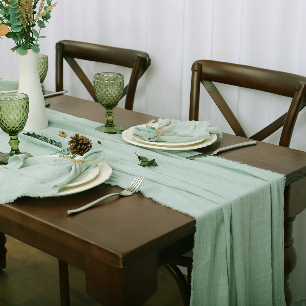 10pcs 32x32cm Gauze Cotton Wedding Napkins Reusable Green Trim Tea Towel Rustic Retro Burrs Napkins for Party Table Decoration