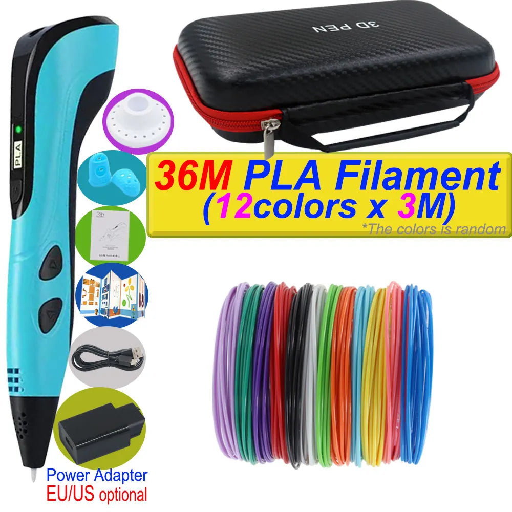 2026 New 3D Printing Pen DIY Three-dimensional Painting Children Toys With LCD Screen Power Adapter 200M PLA Filament Toys Gift