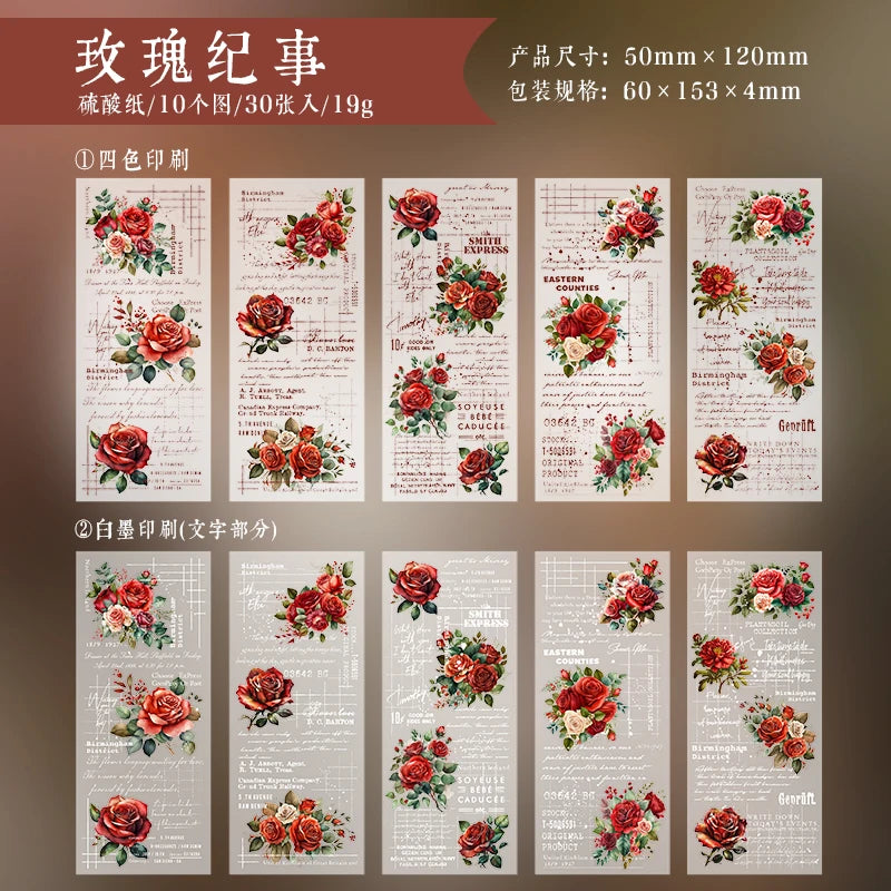 JIAMEI 30pcspack Floral Litmus Paper Materials Paper Decor Junk Journal DIY Scrapbooking Translucent Craft Aesthetics Paper