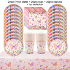 Butterfly Disposable Tableware Set Paper Plate Cup Napkins Pink Butterfly Birthday Party Decoration Baby Shower Wedding Supplies